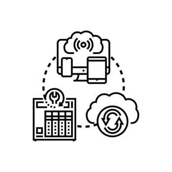Encrypted cloud backup process for secure data storage. vector