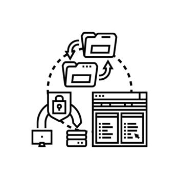 digital archivo transferir, datos variaciones intercambio, nube informática, red seguridad vector