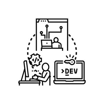 Developer managing software set repository coding process vector