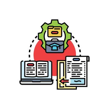 educación estilizado proceso conectando estudiar, conocimiento, práctico implementación vector