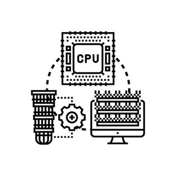 Computer hardware system processing and data management concept set vector