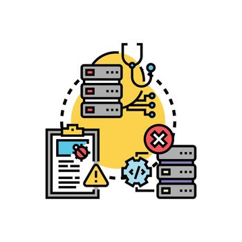 software defecto administración sistema icono analizando código estilos errores vector