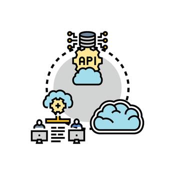 nube informática administración consola paquete con api acceso vector