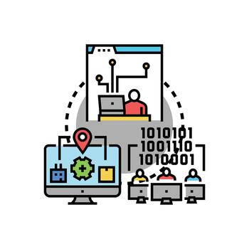 Code deployment process for software development team. vector
