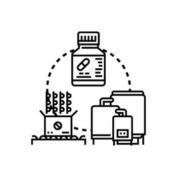 Assembling prescribed medication process pack concept vector