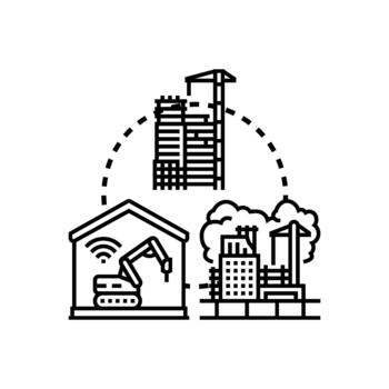 Future construction area development process visualization multistyle vector