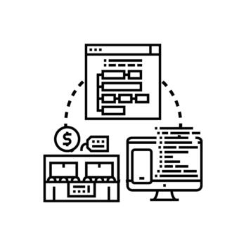 Computer programming code development process controlling forms business vector