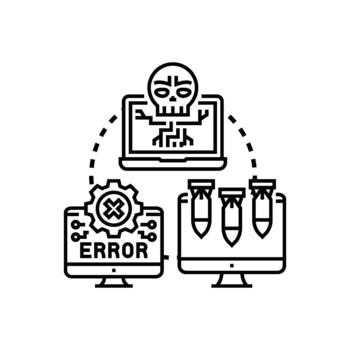 Cyberattacks causing system errors and data breaches vector