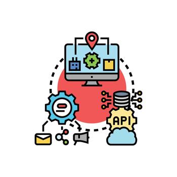App deployment. communication process connecting users and data vector