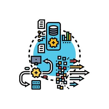 Data routing processing. icon variations concept vector