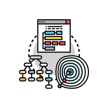 Interpreting machine clean level program. language developing concept vector