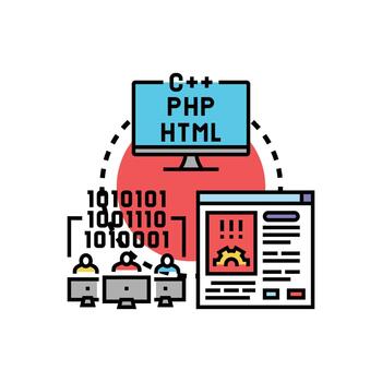Developers debugging coding errors software minimal development process vector