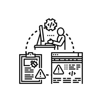 Troubleshooting software bugs minimal. finding stylized testing errors vector