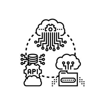 Cloud data processing api integration variety. set concept vector