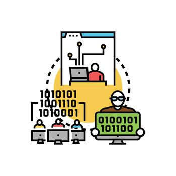 Programmers creating software edition code developing technologies vector