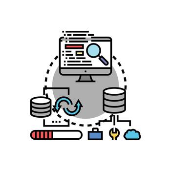 Data integrity checking process. with database analysis vector