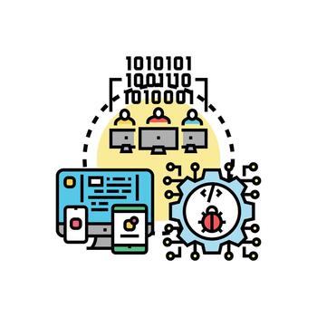 Software code review testing development stylized range process vector