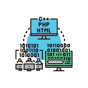 programadores desarrollando software. utilizando varios codificación idiomas vector