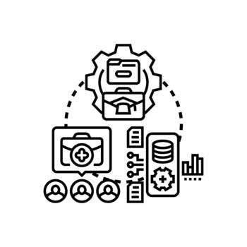 variety Centralized learning workflow. system pack development process vector
