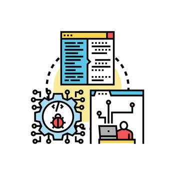 depuración código errores software desarrollo. proceso mira vector