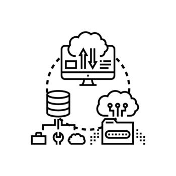 Cloud computing. stylized data storage transfer security range concept vector