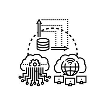 digital datos conjunto de estilos red conectando nube informática simplificado base de datos vector