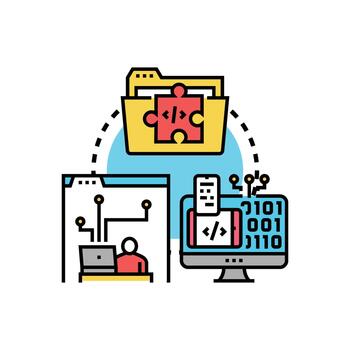 Free software source code. archive concept developing system vector