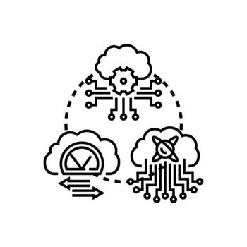 Cloud microphysics concept illustrating data processing and computing vector