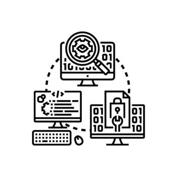 fuente código. desarrollo, análisis, y seguridad concepto vector