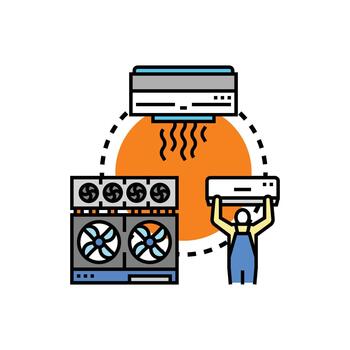 Split variations system heating cooling installation process vector