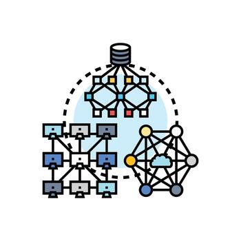 Distributed computing nodes processing data connection clean concept. vector