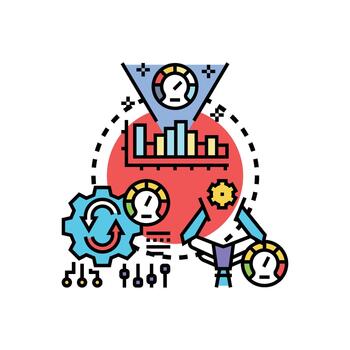 Processing effectiveness. analysis stylized improving data project management vector