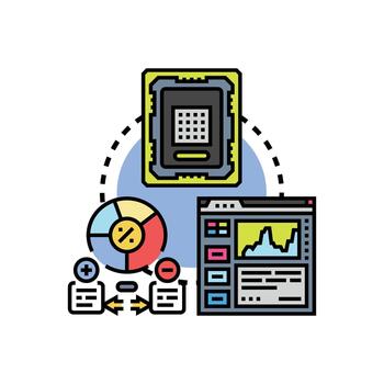 UPC carga de trabajo Procesando analizando sistema actuación concepto. vector