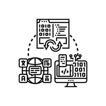 computadora programación idiomas desarrollando web aplicación software. serie diversidad vector