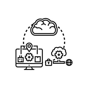 variety Software forms deployment concept with cloud computing integration. vector