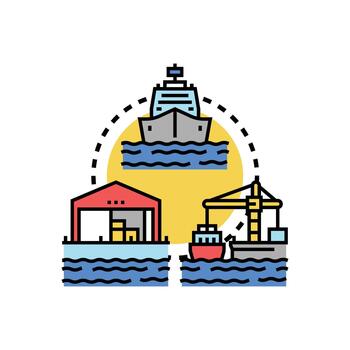 Dockside container concepts loading unloading process operations vector