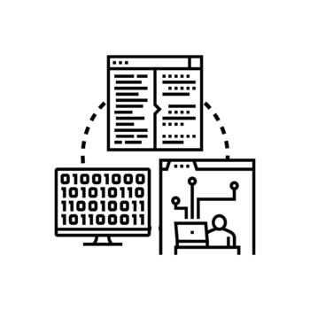 Software stylized code review, testing, debugging process vector