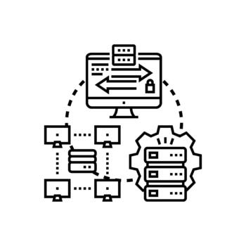 Distributed server system pack illustration network data computing vector