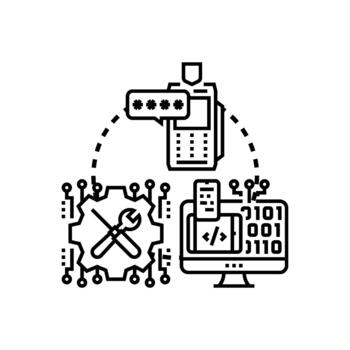 máquina código desarrollando multiestilo digital seguridad programación vector