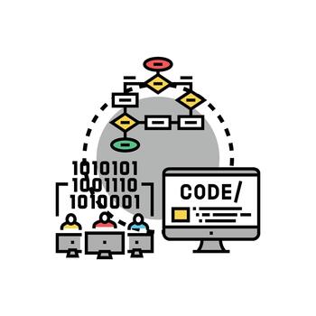 Developers creating software code variations from system diagrams vector