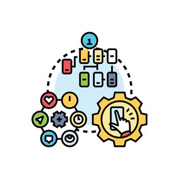 set Website ui design planning developing processing user experience vector