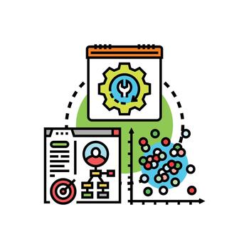 Corporate range machine learning tools deploying data analytics. vector