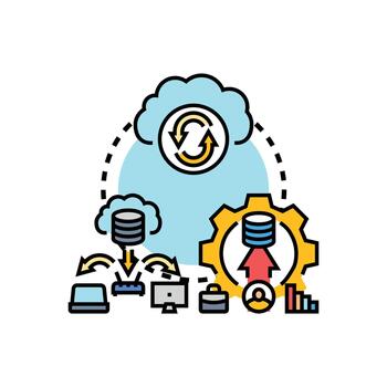 diseños integrado datos orquestación. sincronizando nube informática procesos vector