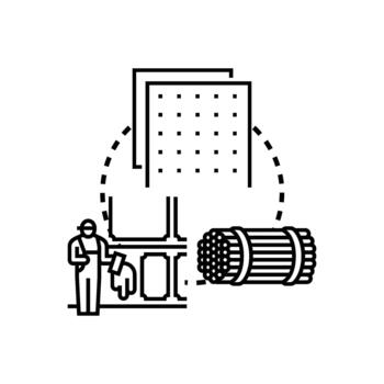 Construction. worker using modern gray solid block materials vector