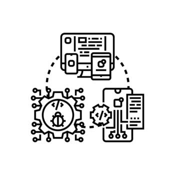 Software. testing execution process debugging development vector