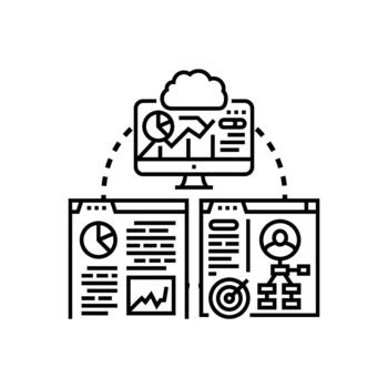 Analytics dashboard display process for data. visualization vector