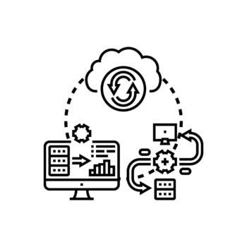 Software hub concept with digital data processing. vector