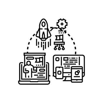 Software application launch strategy. development process vector