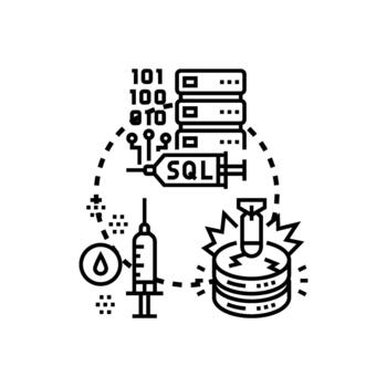 sql inyección vulnerabilidad hackear base de datos seguridad concepto. vector