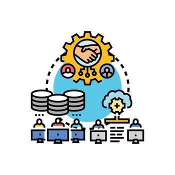 Collaborative. data team working on cloud information computing vector